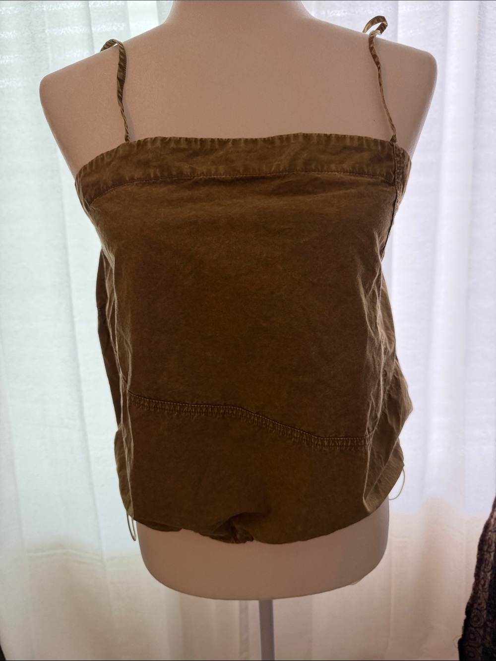 BDG Olive Drawstring Bubble Hem Tank